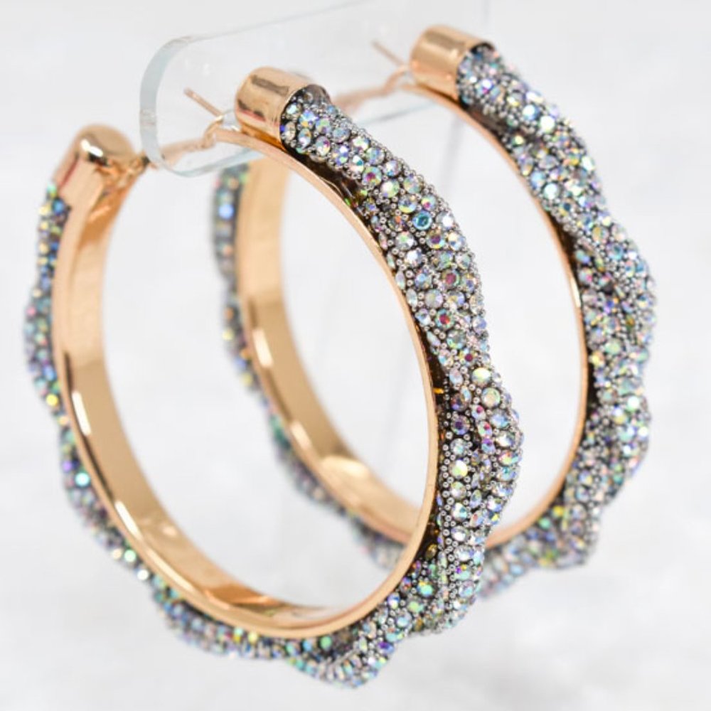 3" Boho Braid Twist AB Rhinestone Hoop Earrings